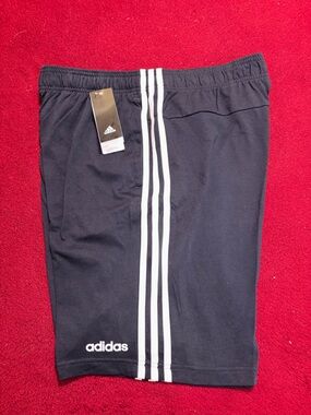 adidas Navy Athletic Shorts with White Triple Stripes